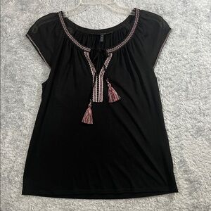 White House Black Market Black Top with Pink Tassels